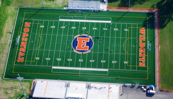 aerial view of evanston township high school